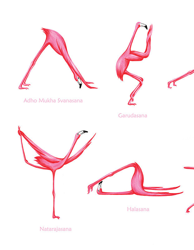 Posture de yoga avec flamants roses
