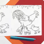 Coloring book, colouring book, amelie legault, fashionable hen, rooster and chicks, coloring for kids, made in canada, roller skating